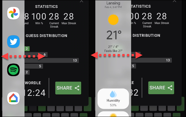 Swipe on the panel to switch between panels.