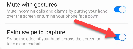 Toggle on "Palm Swipe to Gesture."