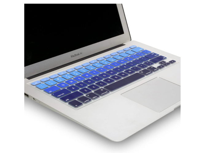 keyboard cover with keys in various shades of blue