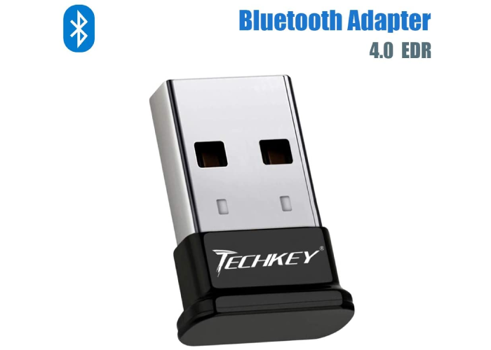 long black and silver TECHKEY Bluetooth adapter