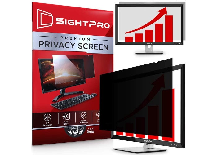 black privacy screen over a computer monitor beside its box