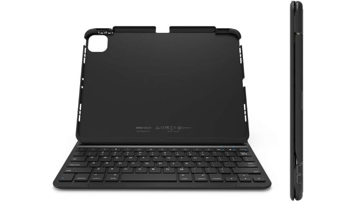 an empty tablet case with a keyboard built-in