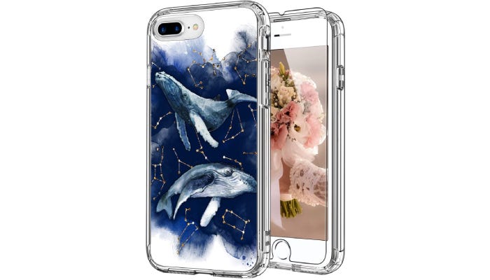 an iPhone case with a whale on the cover. 