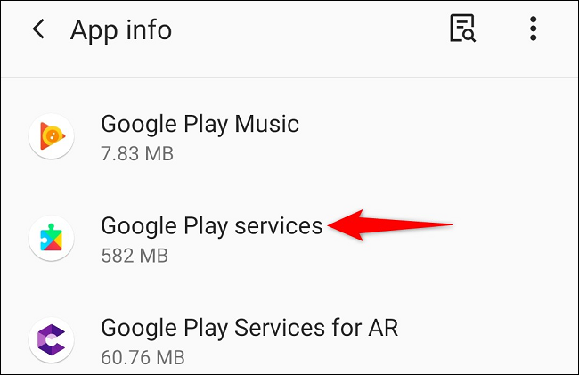 Tap "Google Play services" in the list.