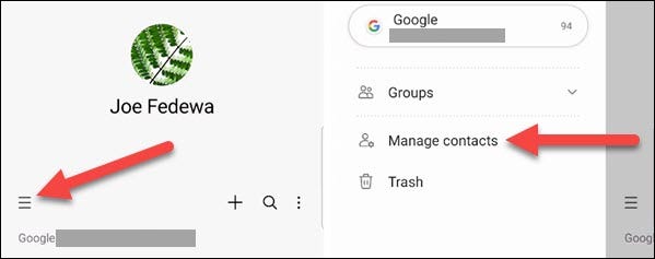Tap the menu and "Manage Contacts."