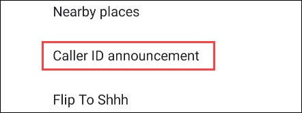 Scroll down and select "Caller ID Announcement" from the settings.