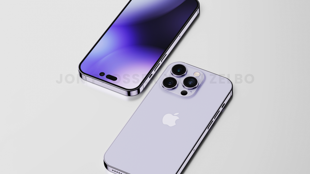 The iPhone 14 Pro's front and back in purple.