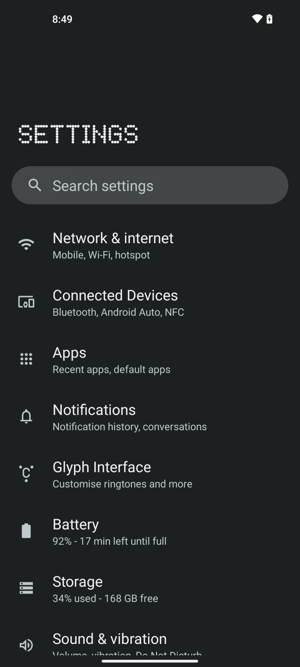 An Android settings screen