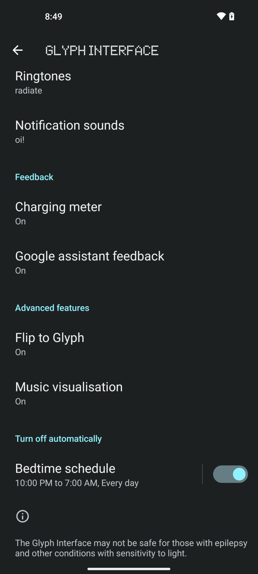 More Glyph settings with a music visualizer