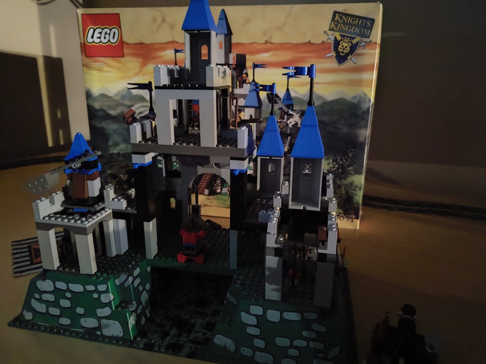 A dimly lit LEGO set