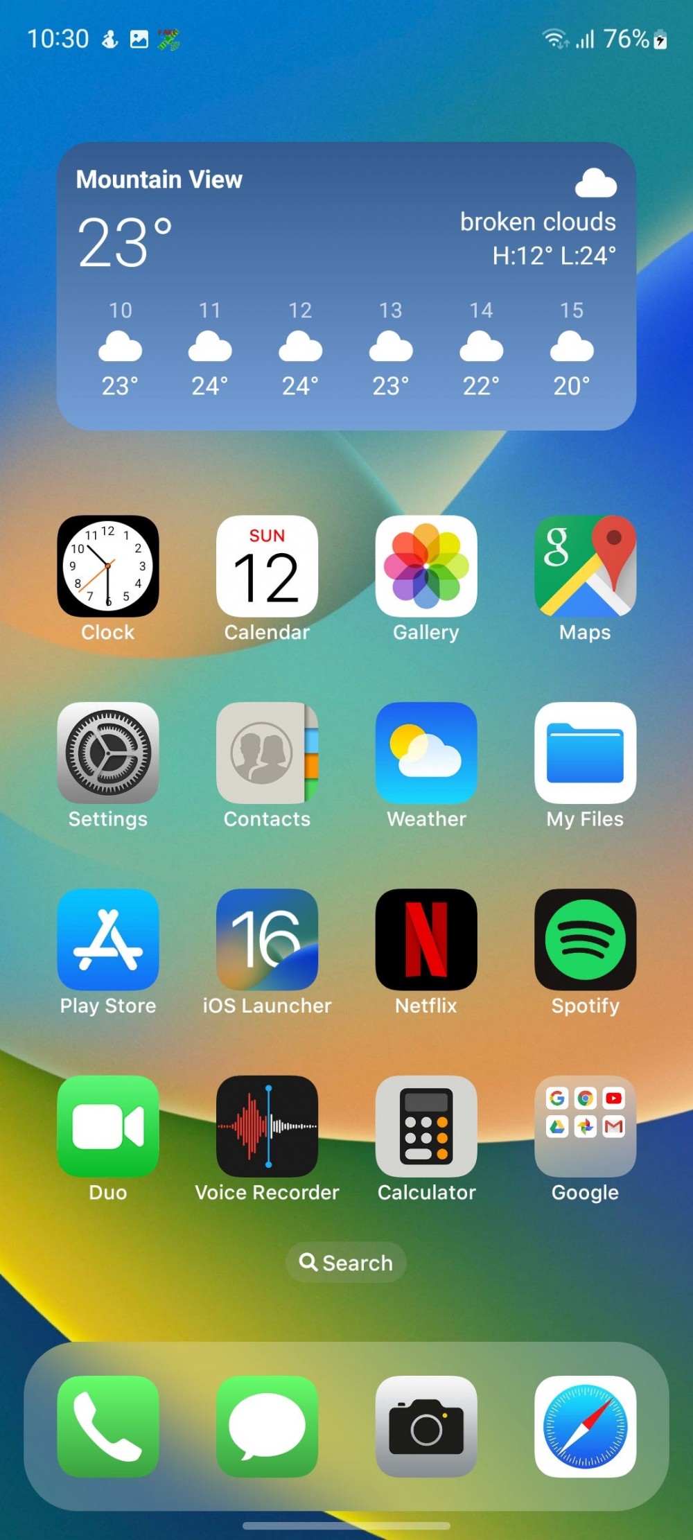 An iOS-looking home screen on Android