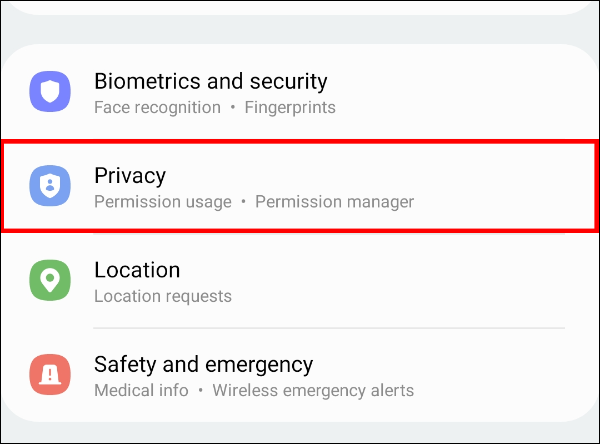 Open Settings and select the Privacy option.