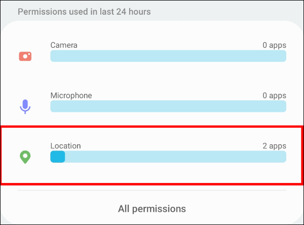 Select a permission such as Camera, Microphone, or Location