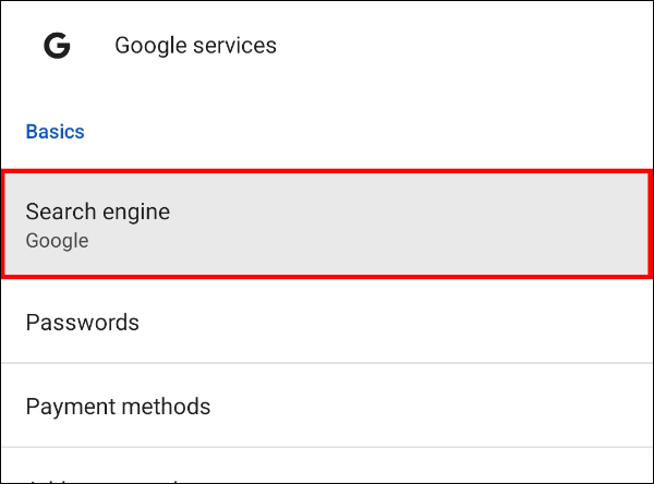 Open Chrome's settings and select the "Search engine" option