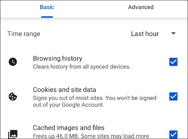 Choose whether to erase your search history, cached images, cookies, or all three