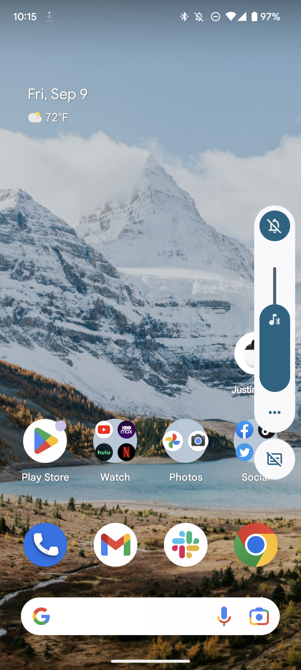 Pressing the volume button on Pixel 6 opens a volume slider, which you can expand to access Pixel Buds Pro ANC.