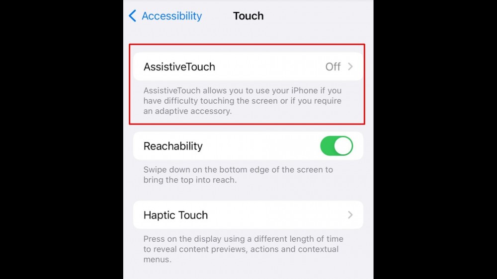 in Touch, select AssistiveTouch