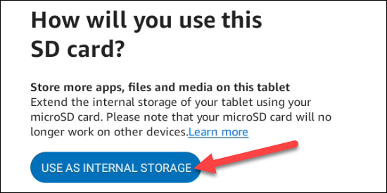 Tap "Use as Internal Storage."