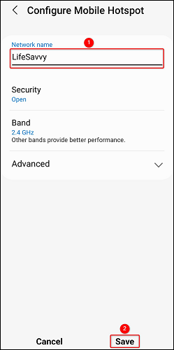 Enter the new hotspot name and tap "Save."