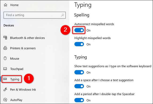 Enable "Autocorrect Misspelled Words."