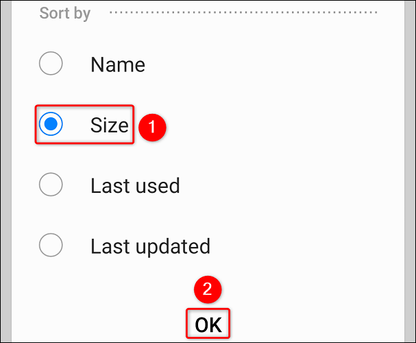 Select "Size" and tap "OK."