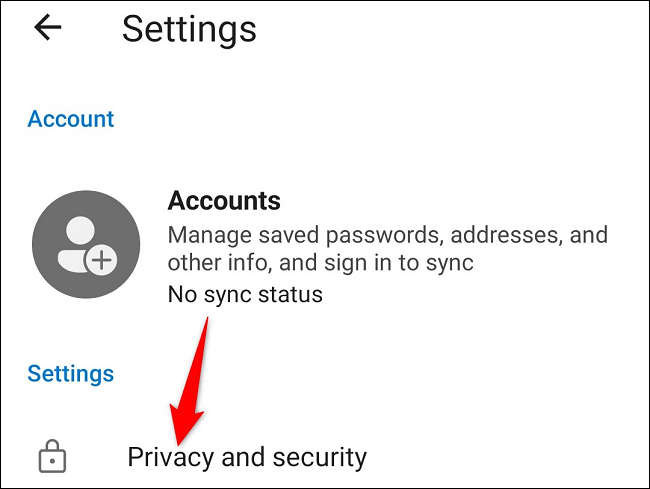 Tap "Privacy and Security."