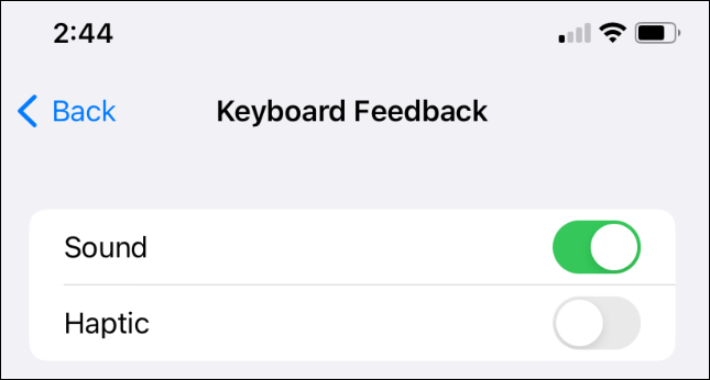 Keyboard feedback settings on iPhone