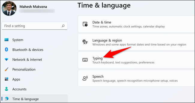 Choose "Typing" on the right.