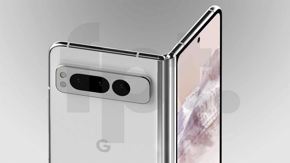 A render of the Pixel Fold's external display and camera bar.