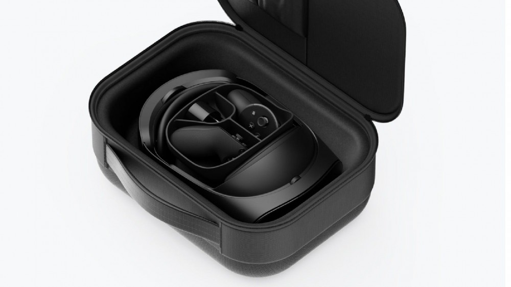 The official Meta Quest Pro case with the headset stored in it.