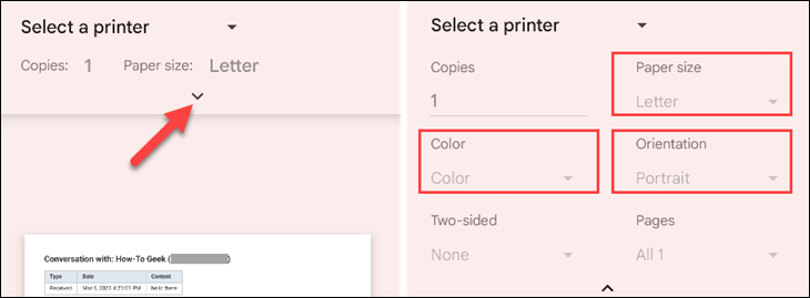 Android print options.