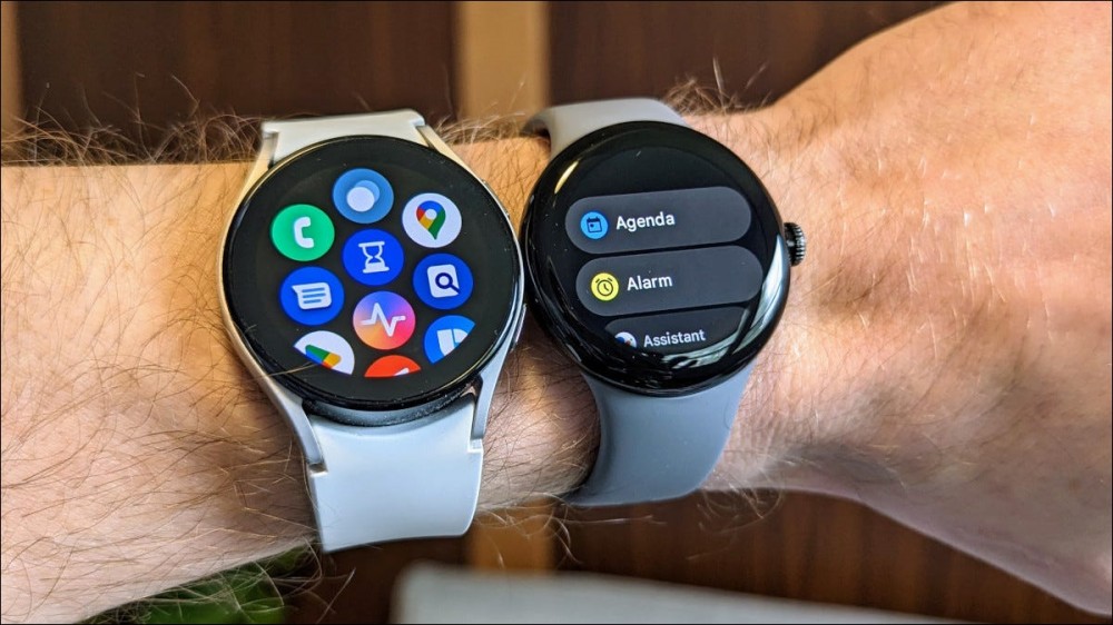 Pixel watch next to a Galaxy Watch 5